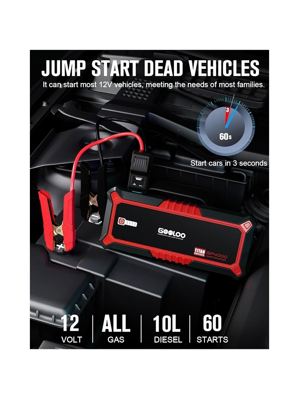 GOOLOO 12V Car Jump Starter 4000A Car Battery Starter 26800mAh Portable Pow…
